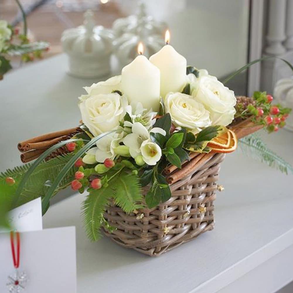 Flower and Candle Basket Arrangement